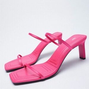 Zara Barbie Pink Heeled Thin Strappy Sandals Bloggers Fave Barbiecore Sz 7.5 💛🍄